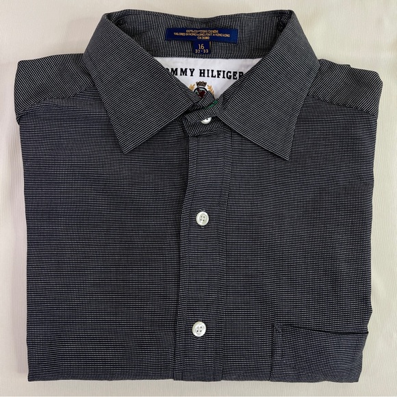 Tommy Hilfiger Men’s Long Sleeve Dress Shirt Size 16 32-33 Black 100% Cotton - Picture 12 of 12